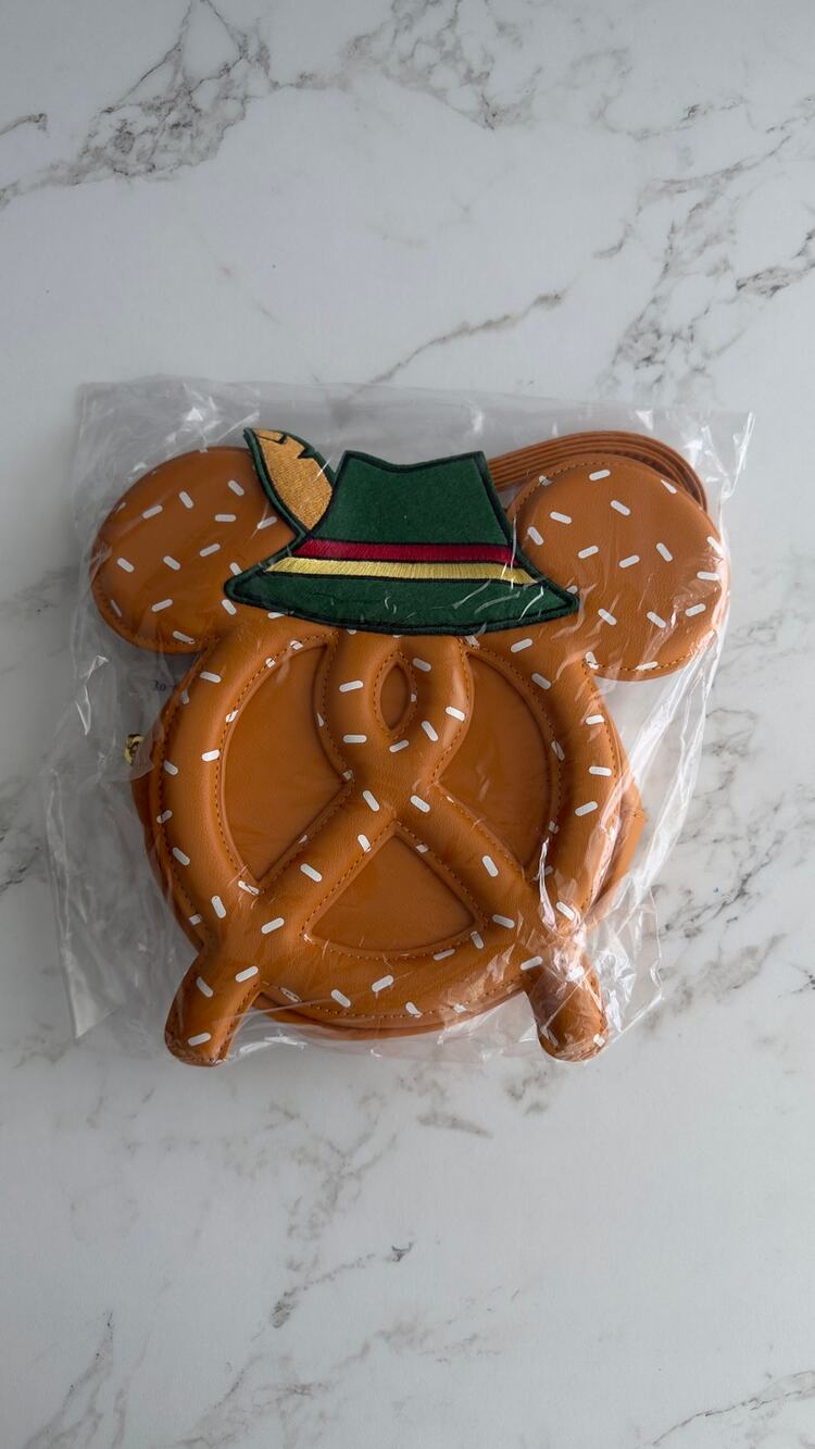 Disney Parks Epcot Germany Oktoberfest Mickey Pretzel Crossbody Bag NEW